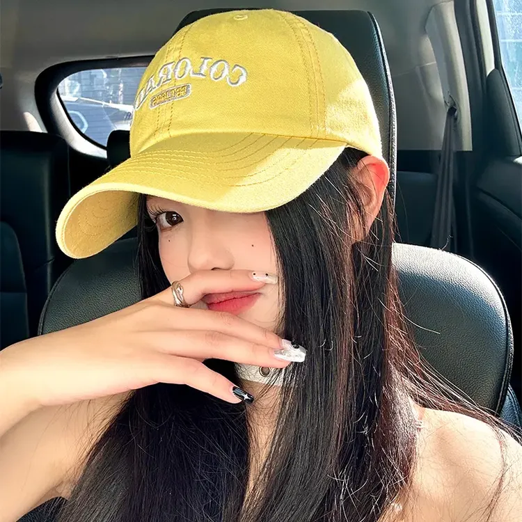 美式黄色字母刺绣棒球帽女2025新款宽帽檐大脸显脸小百搭鸭舌帽子