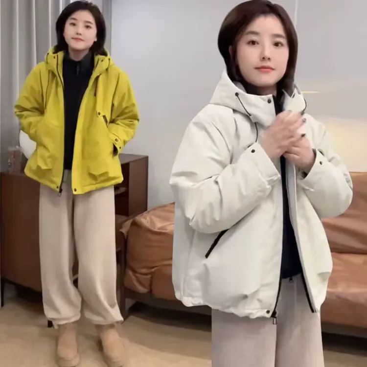 爆款设计感连帽加棉冲锋衣外套女2025春新款休闲户外工装棉服上衣