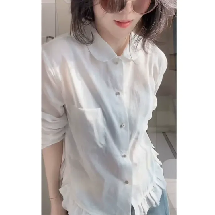 法式荷叶边长袖衬衫女2025秋季新款高级感时尚减龄气质打底衫上衣