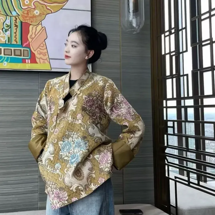 藏族女士春秋新款时尚藏式风格双层V领外套棉衣