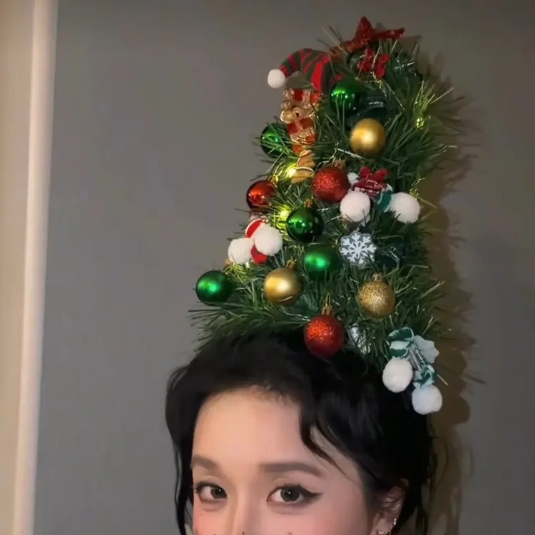 圣诞树头顶材料包头发装饰发饰拍摄道具彩条圣诞节氛围配件配饰