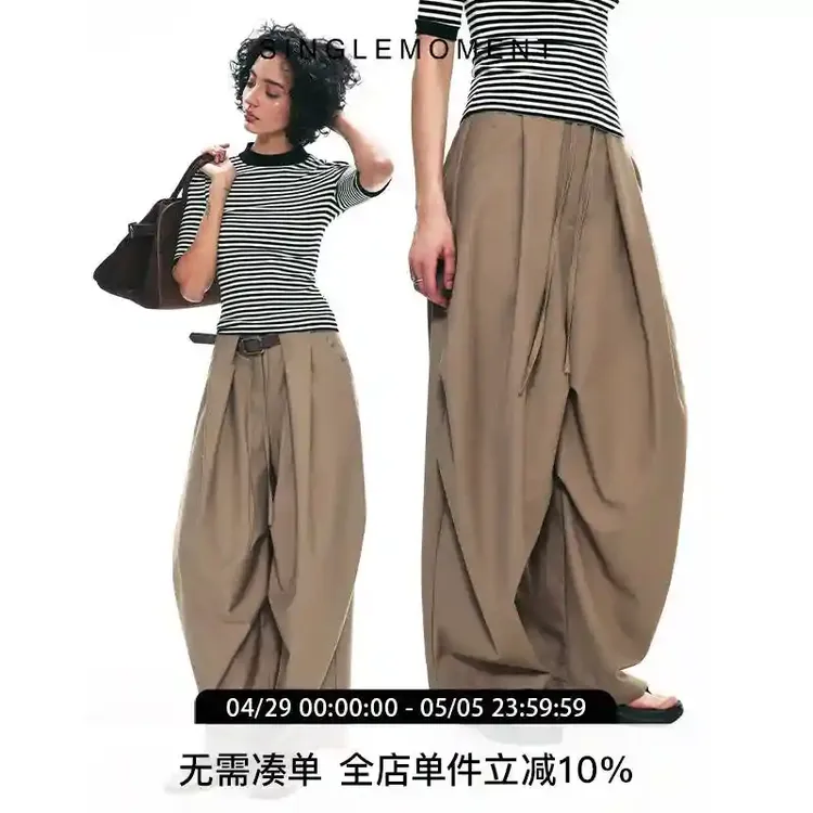 SINGLE MOMENT 25SS西裤阔腿伞兵裤抗皱垂感宽松设计休闲裤长裤女