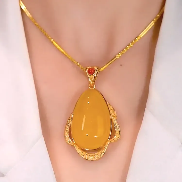 吊坠 冰黄海洋之心复古水滴形高端贵气项链/吊坠商品图