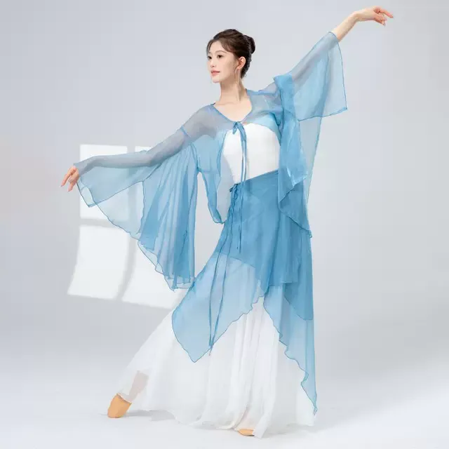 古典舞纱衣两穿飘逸女中国舞蹈服身韵练功服古风仙气阔腿裤演出服