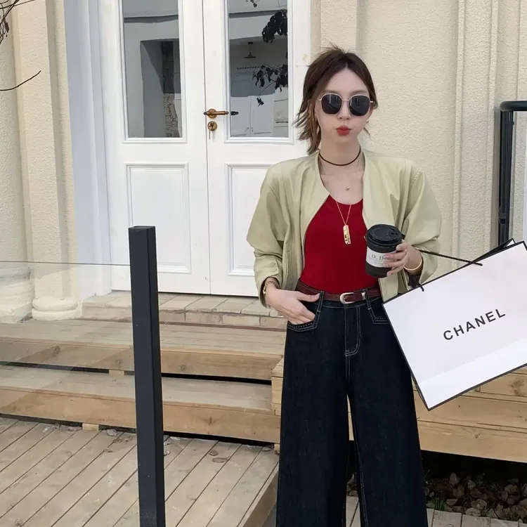 秋冬加绒加厚九分高腰显瘦阔腿牛仔裤复古百搭休闲直筒裤