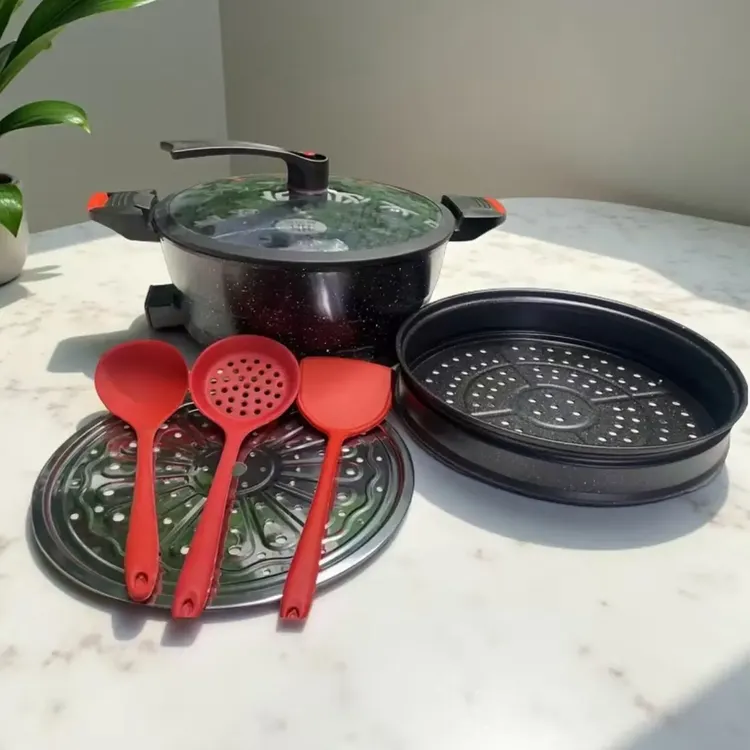 双蒸笼多功能电子微压锅不粘锅家用大容量一体电炒锅带蒸笼蒸煮