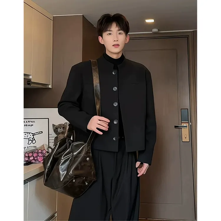 cleanfit垫肩西服外套男款老钱风短款西装春秋痞帅立领高级感夹克