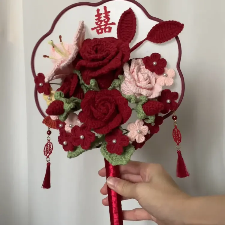 毛线钩织结婚团扇材料包