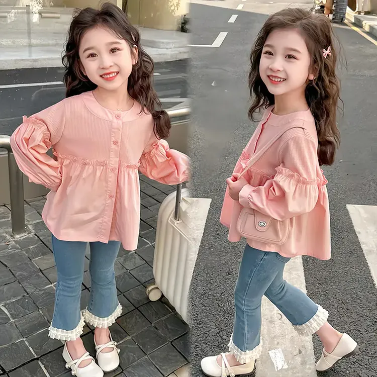 【好甜好乖呀】女童秋装套装2025新款洋气韩系儿童衬衫喇叭裤两件套