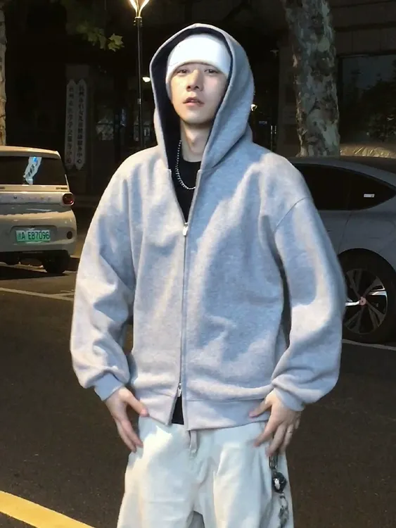 连帽撞色开衫秋冬男士卫衣韩版宽松休闲百搭显瘦拼色双拉链外套