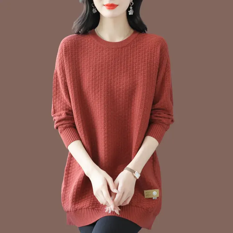 宽松大码优雅中年妈妈装显瘦针织毛衣时尚中长款外穿打底衫女