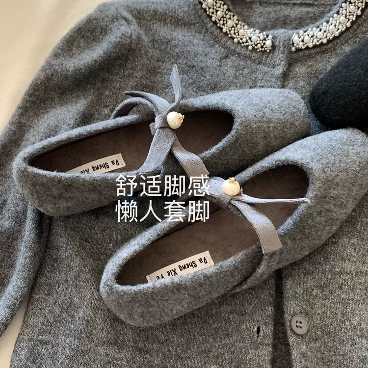 优雅！温柔！智性灰~INS老钱千金毛呢玛丽珍鞋女2025秋冬气质单鞋