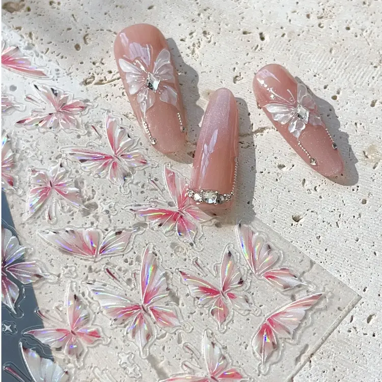 小红书爆款美甲蝶王液态蝴蝶贴纸果冻仙女极光彩色蝴蝶指甲贴装饰