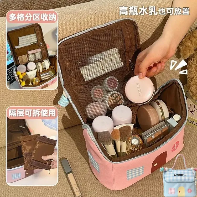 新款学生化妆包马卡配色大容量分区收纳出差旅行便携包上班带饭包