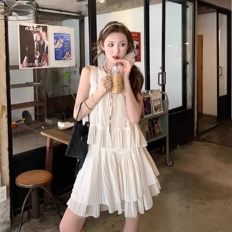 2025新款韩系穿搭紫色无袖背心连衣裙子女夏季法式不规则短裙套装