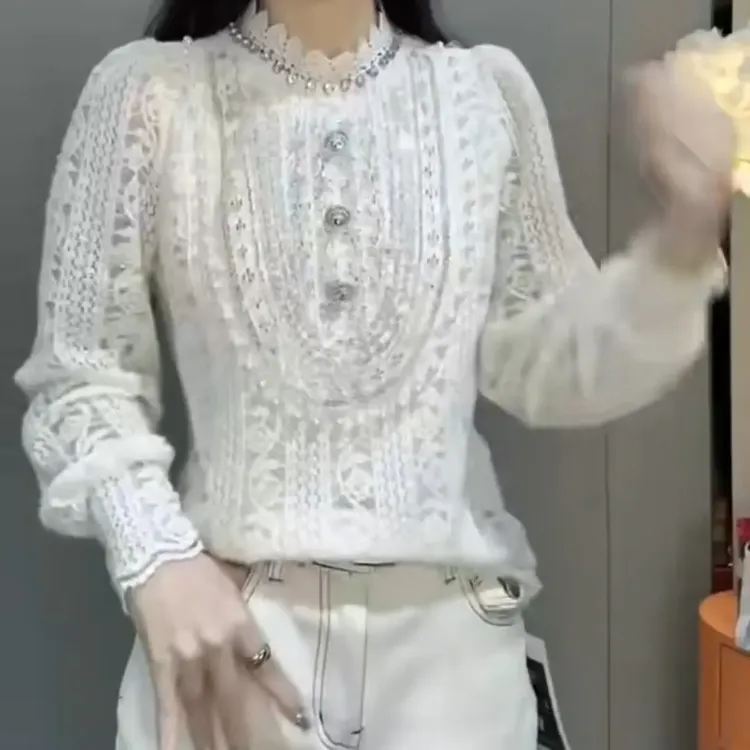 法式加绒蕾丝立领打底衫女秋冬时尚保暖内搭长袖宽松显瘦遮肉上衣