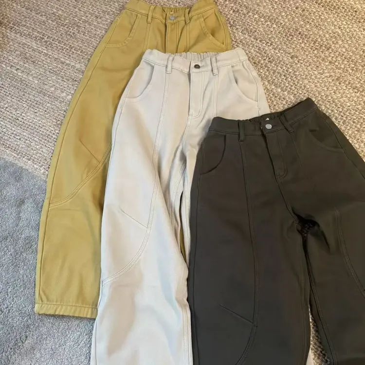 88051-秋冬长裤加绒水洗通勤风牛仔裤直筒裤复古休闲裤