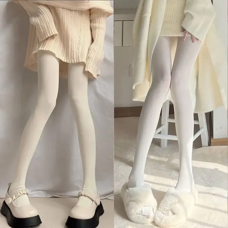 白色天鹅绒丝袜女JK日系性感黑丝纯欲奶白色连裤袜春秋薄款打底袜