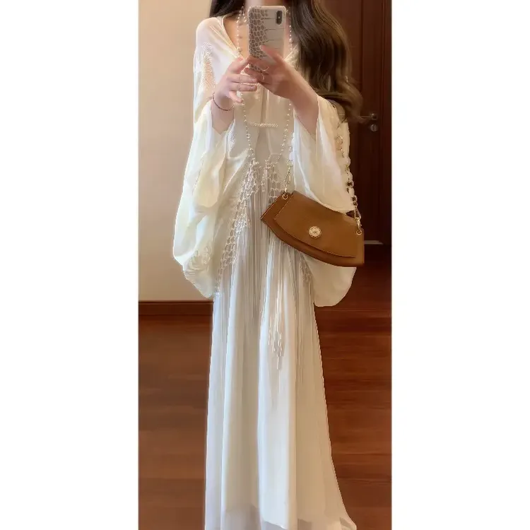 新中式高级感气质清冷松弛感穿搭刺绣开衫 吊带连衣裙两件套9097