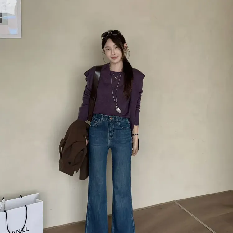 88908#四面弹丰胯提臀弹力显瘦秋季新款微喇牛仔裤复古小众