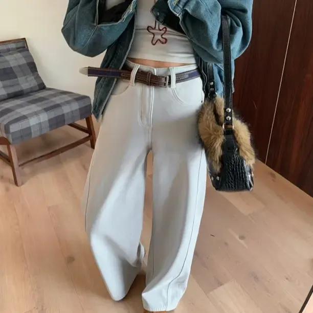 冬季加绒奥利绒高腰弹力显瘦弯刀牛仔裤百搭加厚直筒长裤8389