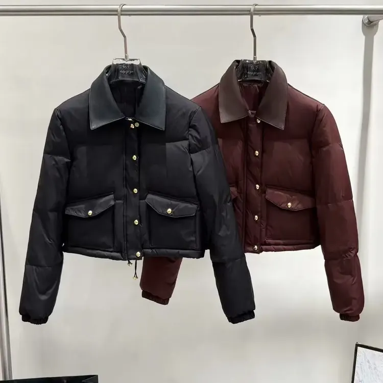 SR欧货冬款<皮领羽绒服>反领下摆抽绳轻溥收身短款白鸭绒外套