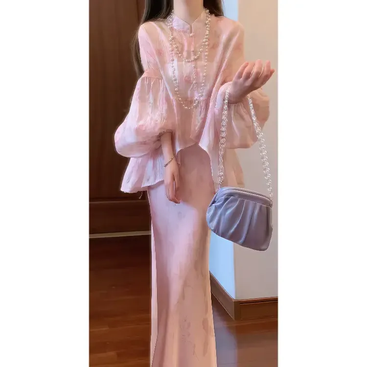 新中式温柔仙气宽松开衫上衣&提花半身裙国风禅意套装