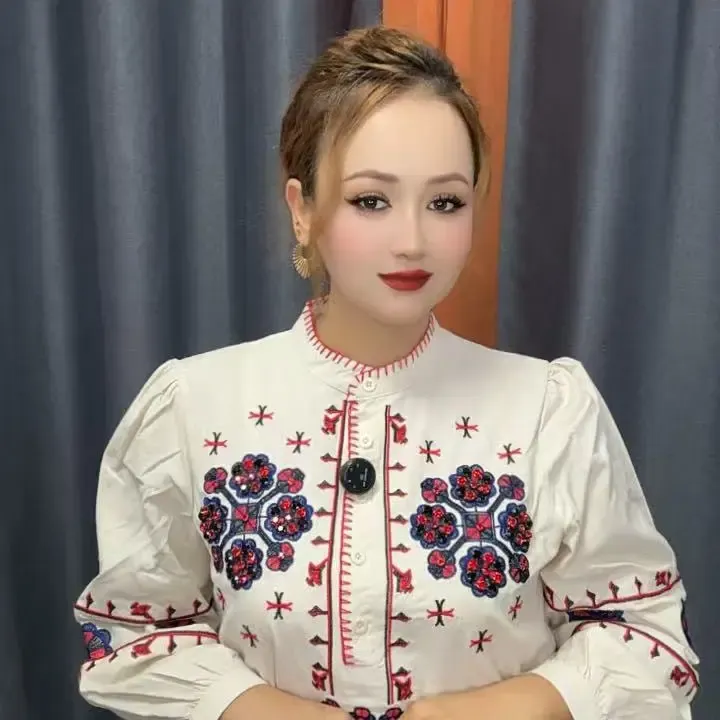 新中式国风刺绣棉麻宽松衬衫女四季百搭外套