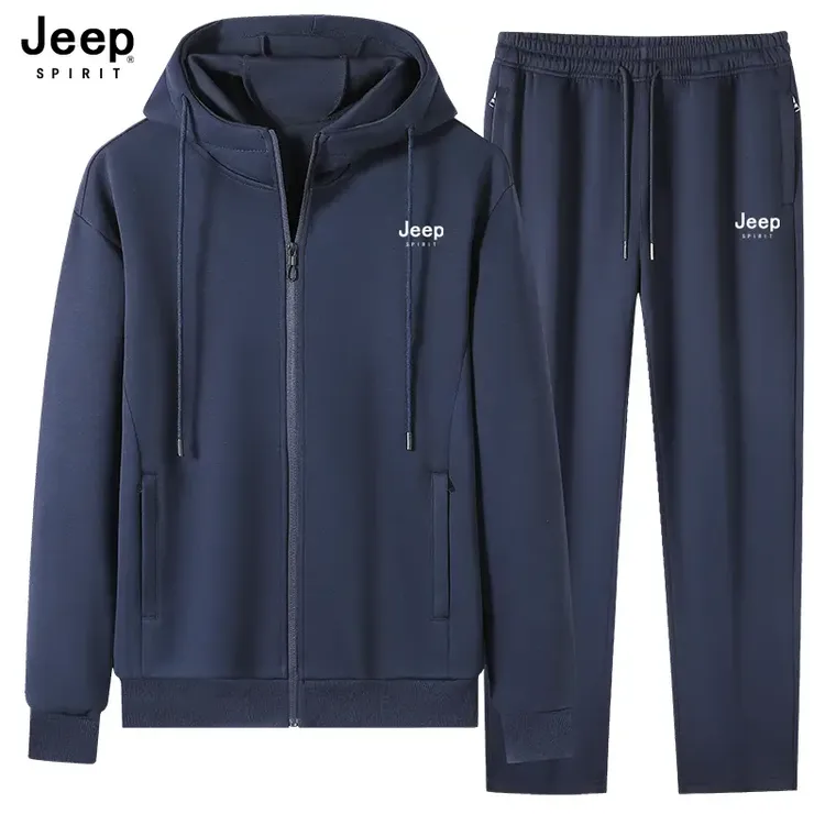 JEEPSPIRIT连帽开衫运动套装男士宽松春秋季棉休闲卫衣长裤两件套