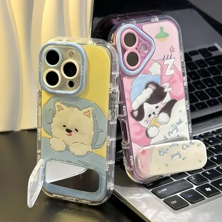 睡觉猫猫西高地支架适用苹果16promax手机壳15小米14vivo华为oppo