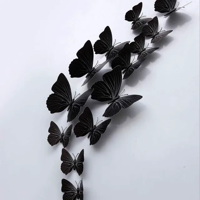 3D立体蝴蝶墙贴色黑色仿真蝴蝶电视墙装饰 磁铁配胶款 12只套装新