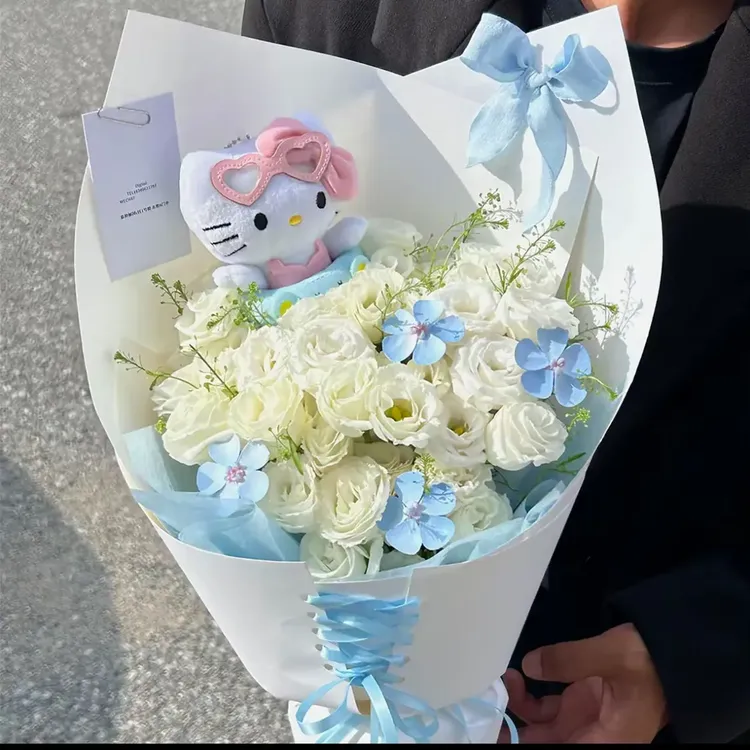 洋桔梗白玫瑰花束同城配送送男友女友闺蜜表白生日礼物