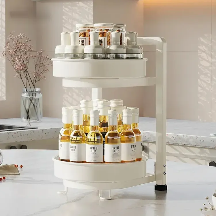 旋转调料置物架厨房调料品架子双层家用台面转角佐料调味品收纳架