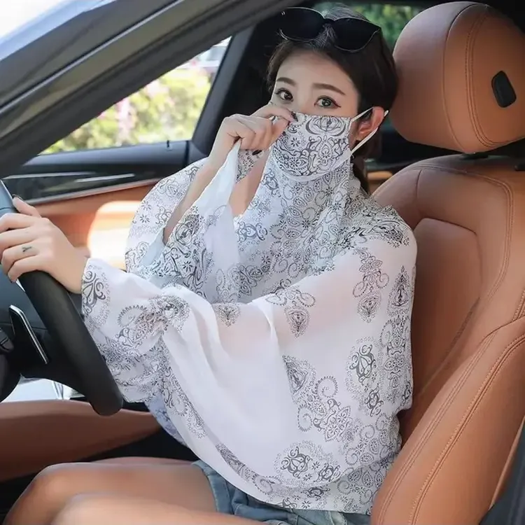 高级感披肩开骑车紫外线一体衣夏季薄款公主披风遮阳防晒衣现货
