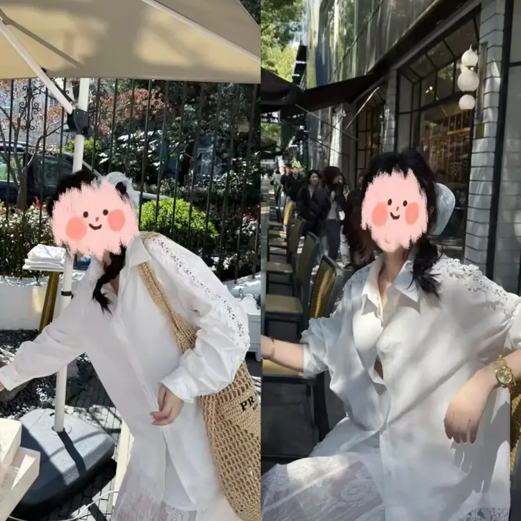 重工蕾丝镂空衬衫 半身裙百搭白色长袖衬衣气质