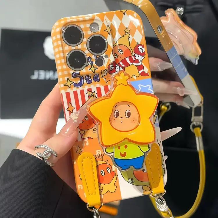 插画星星人支架挂绳适用iPhone17苹果16手机壳华为vivo小米15oppo