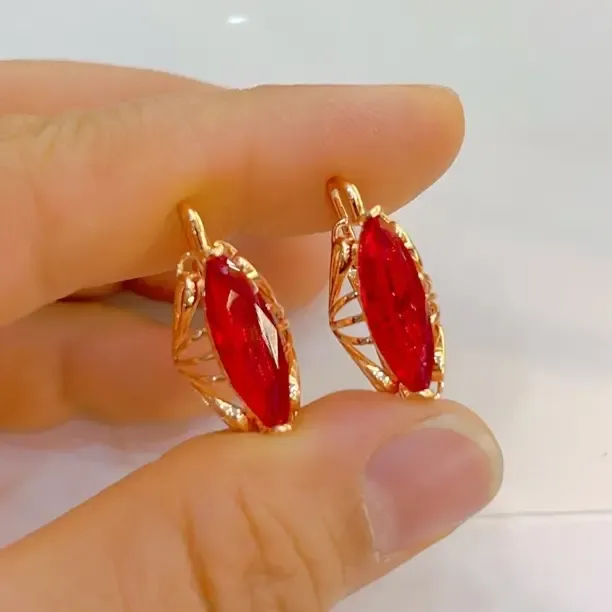 铜合金合成锆石手镯 铜合金耳饰 红色复古民族风气质百搭新款耳饰