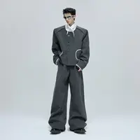 ArguE CulturE新贵撞色小香风外套宝石纽扣高级短款无领夹克套装