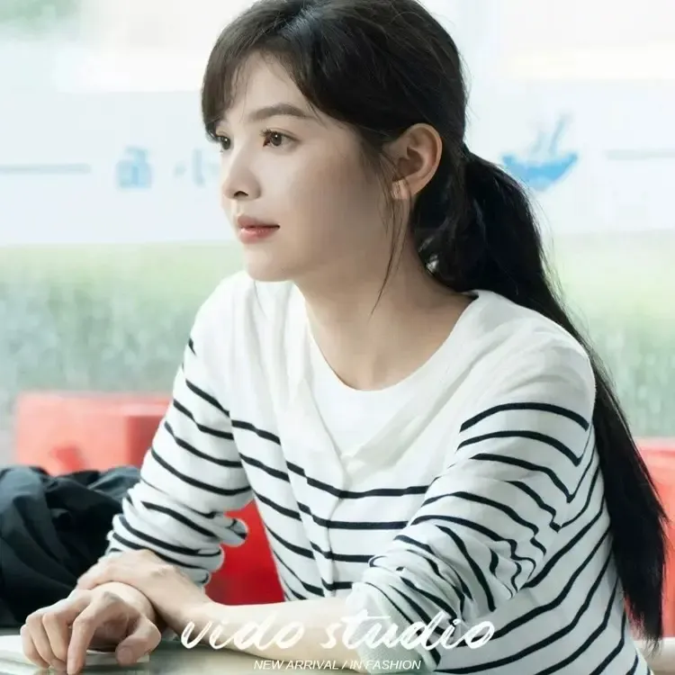 长袖毛针织衫女上衣套头款春秋条纹夏季POLO领宽松薄款秋季打底衫