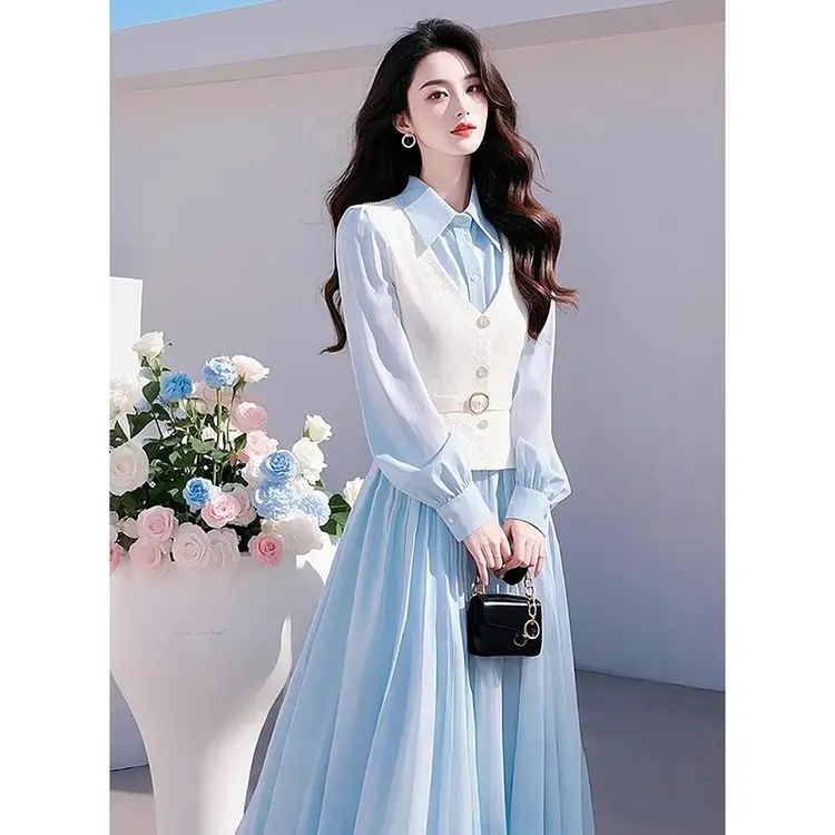 欧美纯欲显气质套装女时尚气质显瘦马甲 2025新款polo领衬衫裙潮