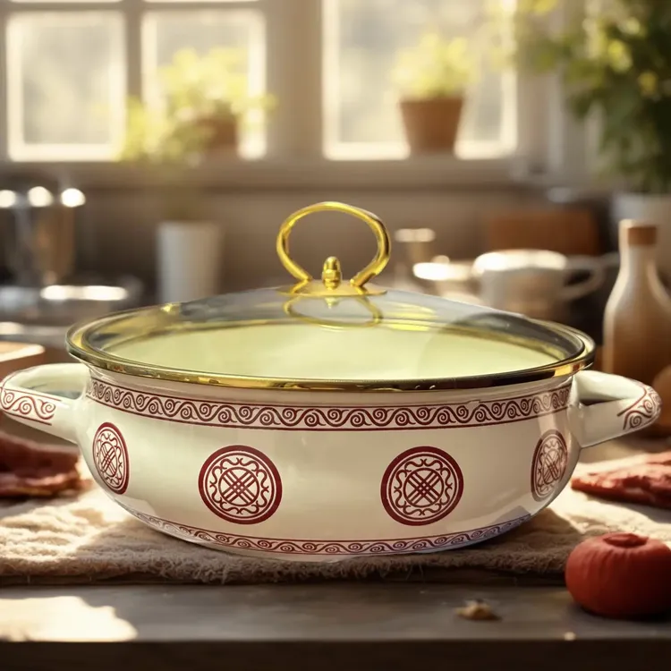 网红红色图案双耳汤锅22㎝