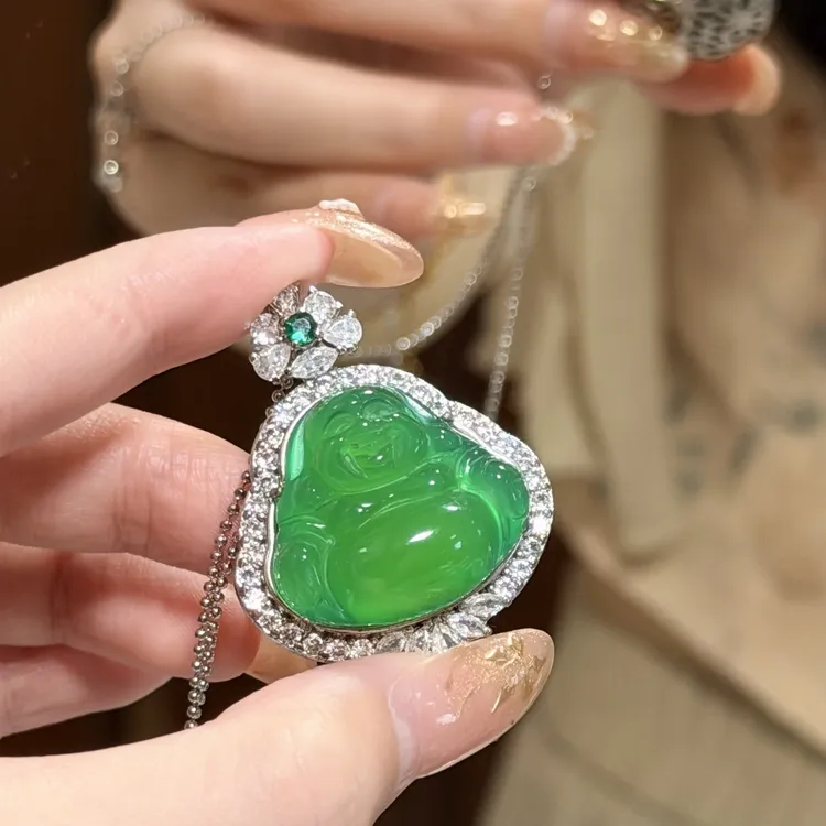 佛公绿色复古满绿轻奢百搭日常弥勒佛大肚佛毛衣链新中式