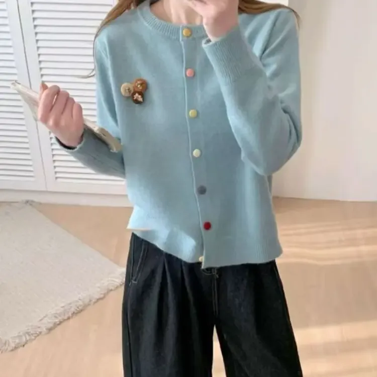 长款秋冬韩版上衣短款气质百搭毛针织衫女春季上衣开衫