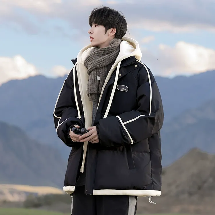 VUUG美式假两件棉服外套男款冬季加厚保暖棉袄连帽户外休闲棉衣服