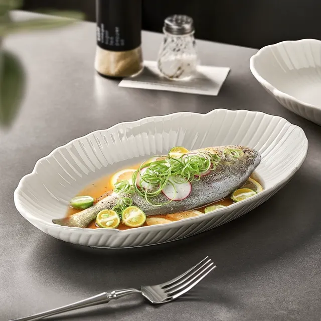 高级感鱼盘家用2024新款蒸鱼盘子陶瓷装鱼碟子大号鱼碗鱼盆菜盘子