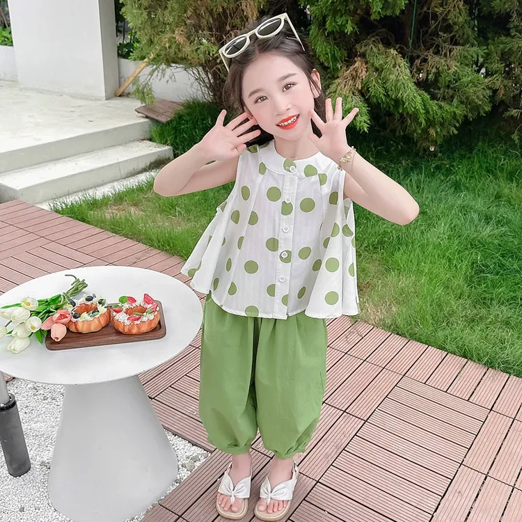 女童圆点套装夏季2025新款洋气女宝宝韩范时髦夏款儿童夏装两件套