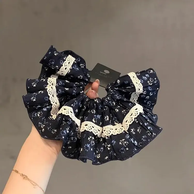 韩国东大门蕾丝花边大肠发圈女高级感扎马尾大号发圈头绳发绳发饰