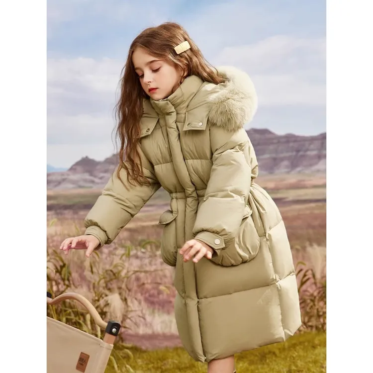 2024新款冬装女童服中长款洋气儿童加厚外套女孩大毛领棉衣