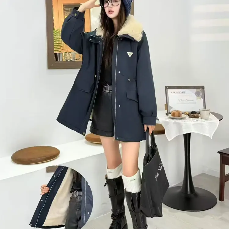 【婷婷专属】中长款褶皱冬季女拼接保暖派克服棉服加绒百搭女士861