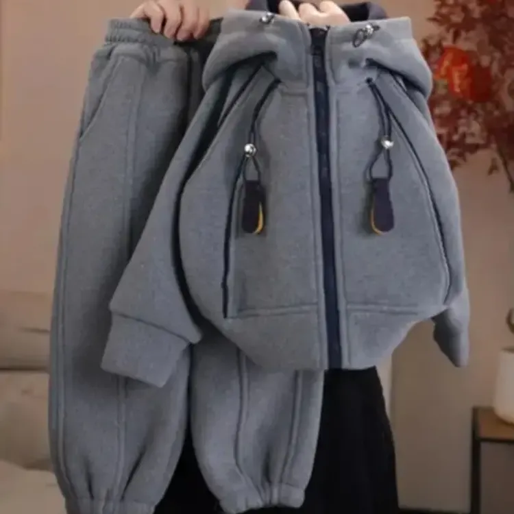 【加绒加厚】儿童加绒加厚套装童装男童冬季新款女童加绒加厚套装